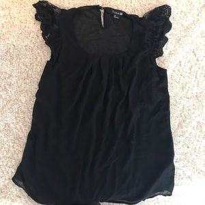 Black lace sleeved ruched blouse